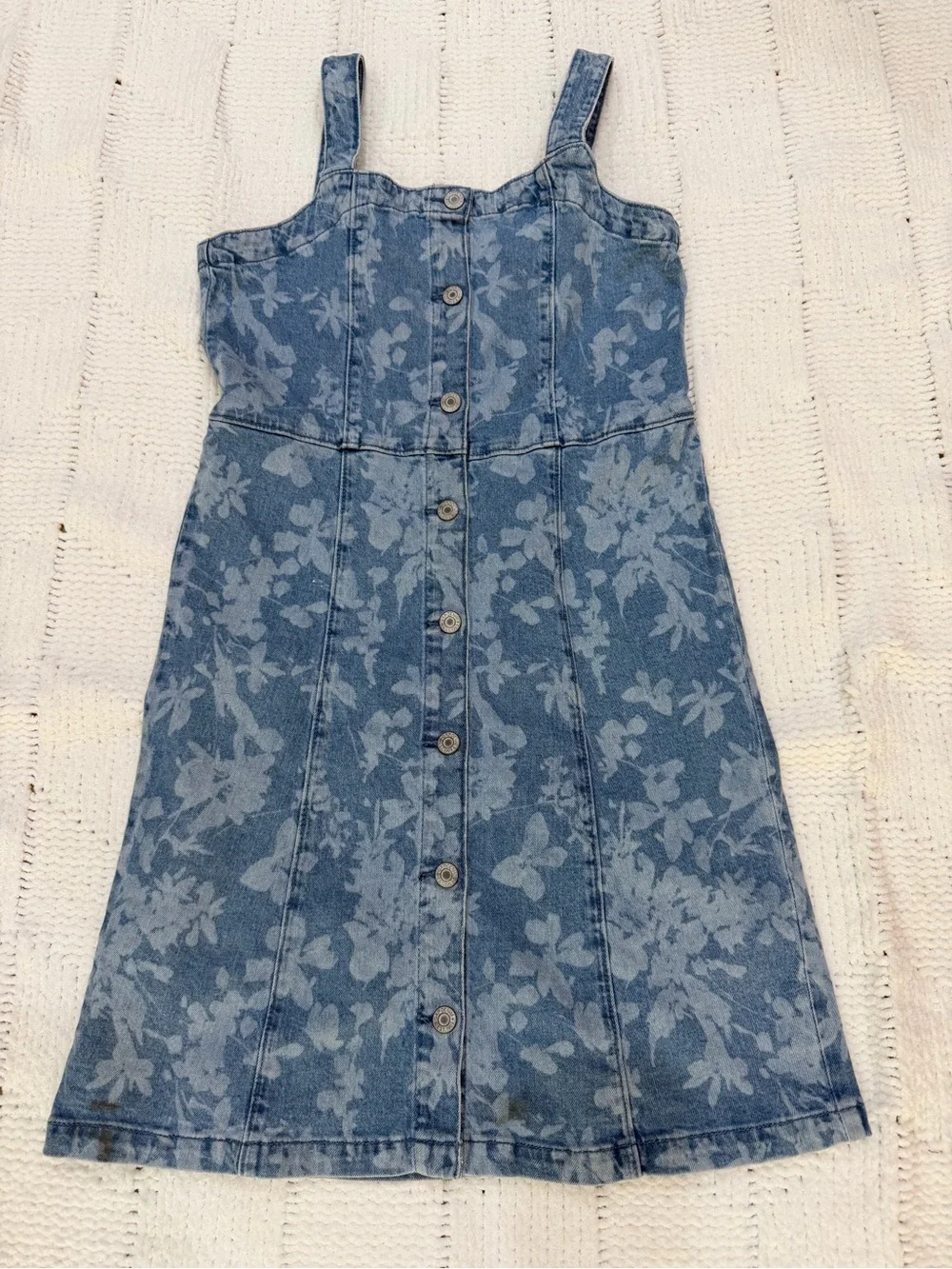 GAP Kids Floral Denim Button Front Dress Blue XXL 14-16 Sleeveless